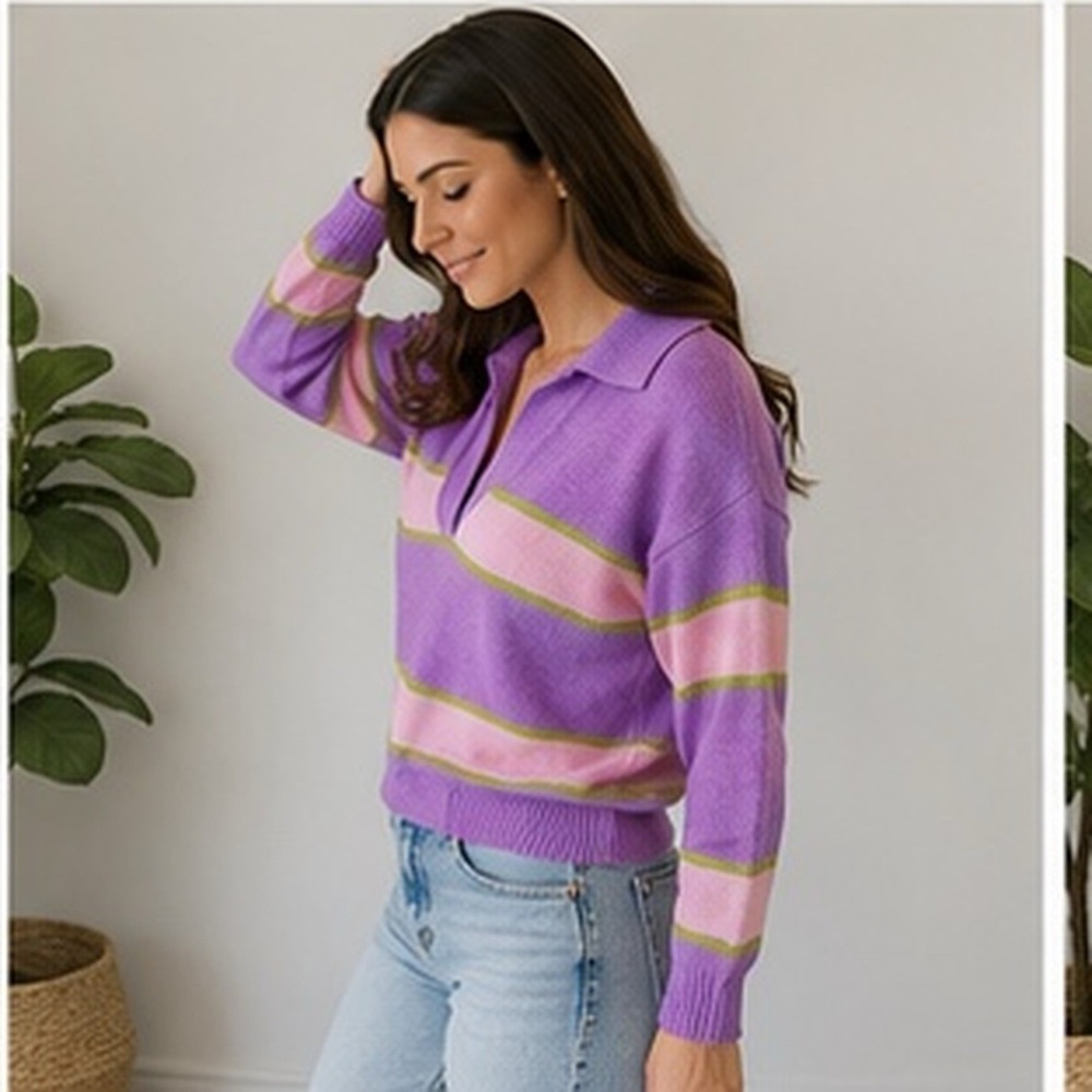Wild Fable Women's Sweater M Pink Collared Pullover Soft Knit Raglan Long Sleeve